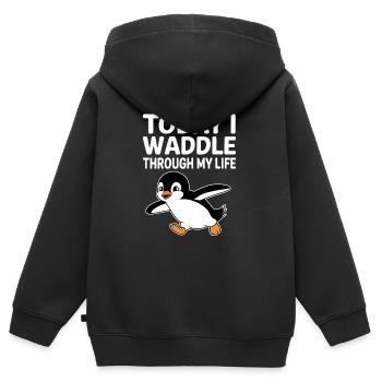 Aujourd’hui, je me dandine dans ma vie avec Penguin - Sweat Premium à capuche zippé enfant bio - noir - Dos - AI Model Kid Male (0cm)