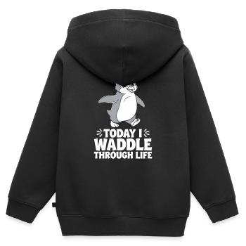 Aujourd’hui, je me dandine dans la vie Pingouin - Sweat Premium à capuche zippé enfant bio - noir - Dos - AI Model Kid Male (0cm)