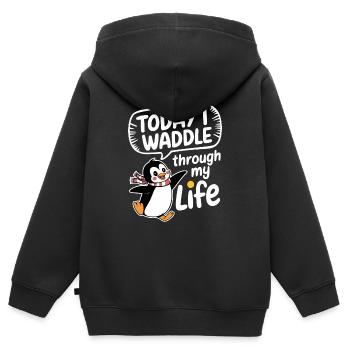 Aujourd’hui, je me dandine dans ma vie Penguin - Sweat Premium à capuche zippé enfant bio - noir - Dos - AI Model Kid Male (0cm)