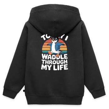 Aujourd’hui, je me dandine plus joyeusement dans ma vie - Sweat Premium à capuche zippé enfant bio - noir - Dos - AI Model Kid Male (0cm)