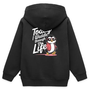 Aujourd’hui, je me dandine dans ma vie cool - Sweat Premium à capuche zippé enfant bio - noir - Dos - AI Model Kid Male (0cm)