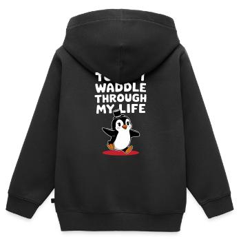 Aujourd’hui, je me dandine dans ma vie Penguin - Sweat Premium à capuche zippé enfant bio - noir - Dos - AI Model Kid Male (0cm)