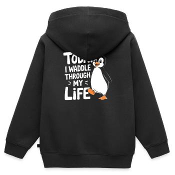 Aujourd’hui, je me dandine dans ma vie Penguin - Sweat Premium à capuche zippé enfant bio - noir - Dos - AI Model Kid Male (0cm)