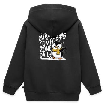 Verlasse Täglich Meine Komfortzone Mit Pinguin - Kinder Premium Organic Zip Hoodie - Schwarz - Hinten - AI Model Kid Male (0cm)
