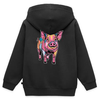 Graphique géométrique coloré de cochon de ferme - Sweat Premium à capuche zippé enfant bio - noir - Dos - AI Model Kid Male (0cm)