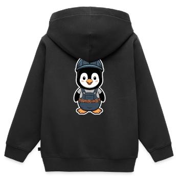 Pinguin mit Bauarbeiter Helm und Latzhose - Kinder Premium Organic Zip Hoodie - Schwarz - Hinten - AI Model Kid Male (0cm)