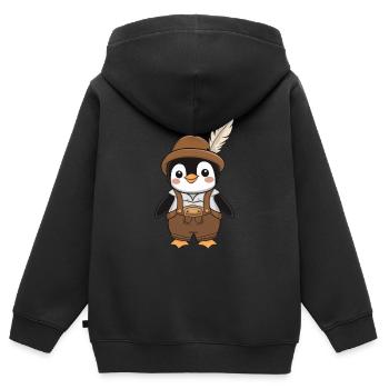 Lustiger Pinguin im Bayerischen Outfit - Kinder Premium Organic Zip Hoodie - Schwarz - Hinten - AI Model Kid Male (0cm)