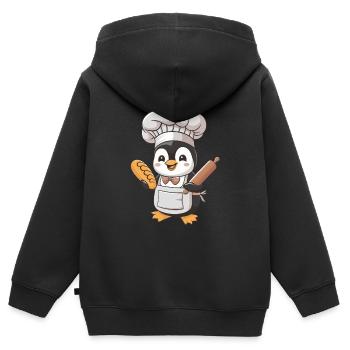 Cute penguin baker with bread and rolling pin - Kids Premium Organic Zip-up Hoodie - black - Back - AI Model Kid Male (0cm)