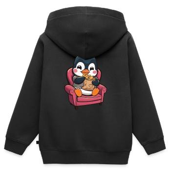 Süßer Pinguin mit Snacks auf Sessel - Kinder Premium Organic Zip Hoodie - Schwarz - Hinten - AI Model Kid Male (0cm)