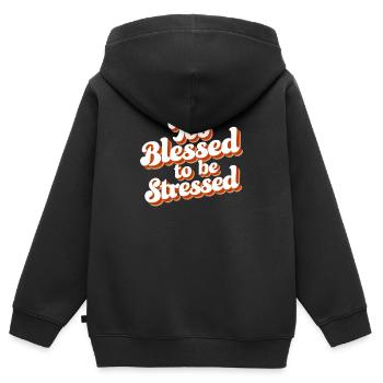 Trop béni pour être stressé - Sweat Premium à capuche zippé enfant bio - noir - Dos - AI Model Kid Male (0cm)