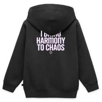 Waage Sternzeichen: Ich Bringe Harmonie - Kinder Premium Organic Zip Hoodie - Schwarz - Hinten - AI Model Kid Male (0cm)