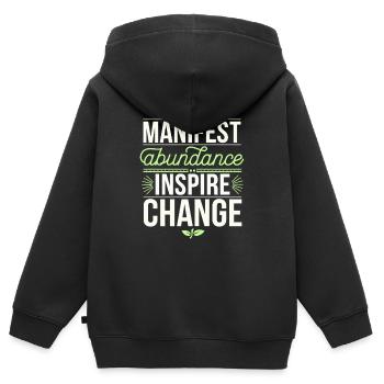 Manifestiere Fülle Inspirieren Veränderung Zitat - Kinder Premium Organic Zip Hoodie - Schwarz - Hinten - AI Model Kid Male (0cm)