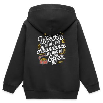 Manifesting Abundance Quote: I'm Worth It - Kids Premium Organic Zip-up Hoodie - black - Back - AI Model Kid Male (0cm)