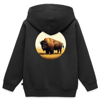 Bison dans la prairie - Sweat Premium à capuche zippé enfant bio - noir - Dos - AI Model Kid Male (0cm)