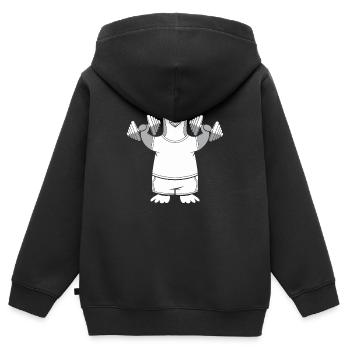 Lustiger Pinguin Mit Hanteln Witzig - Kinder Premium Organic Zip Hoodie - Schwarz - Hinten - AI Model Kid Male (0cm)