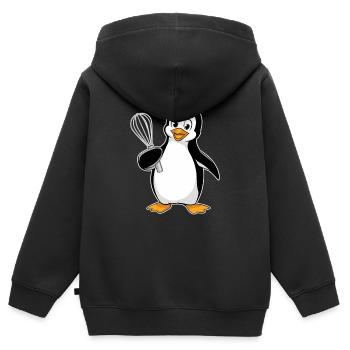 Pingouin joyeux avec fouet pour - Sweat Premium à capuche zippé enfant bio - noir - Dos - AI Model Kid Male (0cm)