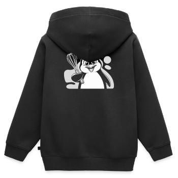 Pingouin joyeux avec un fouet à la main - Sweat Premium à capuche zippé enfant bio - noir - Dos - AI Model Kid Male (0cm)
