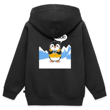 Drôle de pingouin photographe clic moment - Sweat Premium à capuche zippé enfant bio - noir - Dos - AI Model Kid Male (0cm)