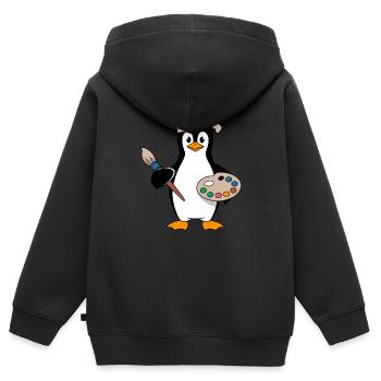 Künstler Pinguin Mit Pinsel Und Palette - Kinder Premium Organic Zip Hoodie - Schwarz - Hinten - AI Model Kid Male (0cm)