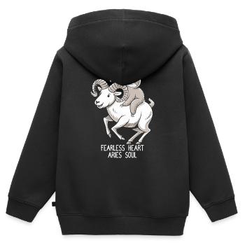 Furchtloses Herz, Widder Seele Soth - Kinder Premium Organic Zip Hoodie - Schwarz - Hinten - AI Model Kid Male (0cm)