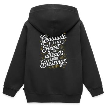Dankbarkeit Erfüllt Mein Herz Und Zieht Mehr Segen - Kinder Premium Organic Zip Hoodie - Schwarz - Hinten - AI Model Kid Male (0cm)