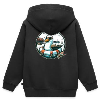 Möwe im Rettungsring - Kinder Premium Organic Zip Hoodie - Schwarz - Hinten - AI Model Kid Male (0cm)