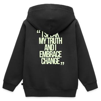 Citation des Gémeaux : Je dis ma vérité et - Sweat Premium à capuche zippé enfant bio - noir - Dos - AI Model Kid Male (0cm)