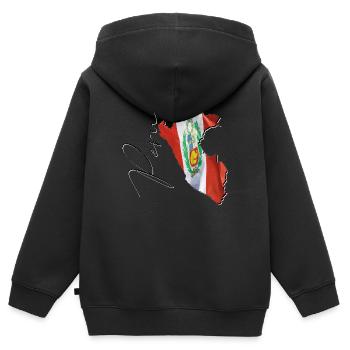 Drapeau du Pérou sur la carte du Pérou FR - Sweat Premium à capuche zippé enfant bio - noir - Dos - AI Model Kid Male (0cm)