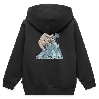 Grimper comme un capricorne : la motivation de la paresse - Sweat Premium à capuche zippé enfant bio - noir - Dos - AI Model Kid Male (0cm)