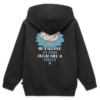Schwebe Wie Ein Fisch: Pisces Zodiac Sloth - Kinder Premium Organic Zip Hoodie - Schwarz - Hinten - AI Model Kid Male (0cm)