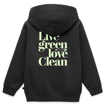 Live Green Love Clean Vegan Végétarien - Sweat Premium à capuche zippé enfant bio - noir - Dos - AI Model Kid Male (0cm)
