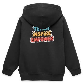 Inspire and Empower Teachers: Teach Inspire - Kids Premium Organic Zip-up Hoodie - black - Back - AI Model Kid Male (0cm)