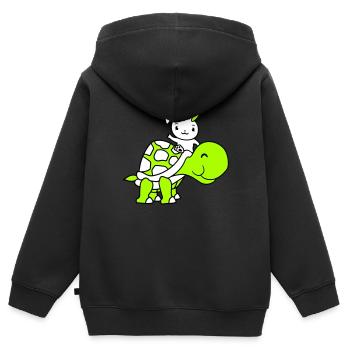 Hase große riesige Schildkröte reiten winken Süß - Kinder Premium Organic Zip Hoodie - Schwarz - Hinten - AI Model Kid Male (0cm)