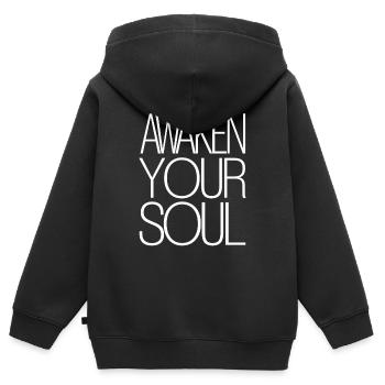 Erwecke Deine Seele Inspiriertes Zitat - Kinder Premium Organic Zip Hoodie - Schwarz - Hinten - AI Model Kid Male (0cm)