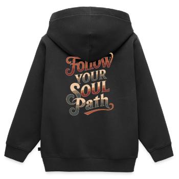 Folge Deinem Seelenweg Inspirierendes Zitat - Kinder Premium Organic Zip Hoodie - Schwarz - Hinten - AI Model Kid Male (0cm)