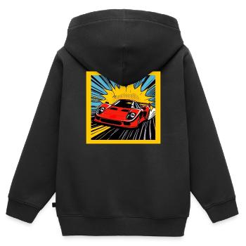 Sportwagen - Kinder Premium Organic Zip Hoodie - Schwarz - Hinten - AI Model Kid Male (0cm)