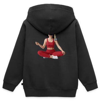 La fille à la perle yoga - Sweat Premium à capuche zippé enfant bio - noir - Dos - AI Model Kid Male (0cm)
