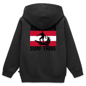 Austrian Surf Tribe Surfshirt - Kinder Premium Organic Zip Hoodie - Schwarz - Hinten - AI Model Kid Male (0cm)