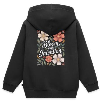 Blühe Mit Absicht Boho Blumen Vintage - Kinder Premium Organic Zip Hoodie - Schwarz - Hinten - AI Model Kid Male (0cm)