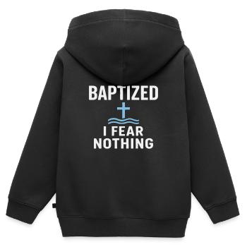 Je suis baptisé, n’aie peur de rien - Sweat Premium à capuche zippé enfant bio - noir - Dos - AI Model Kid Male (0cm)