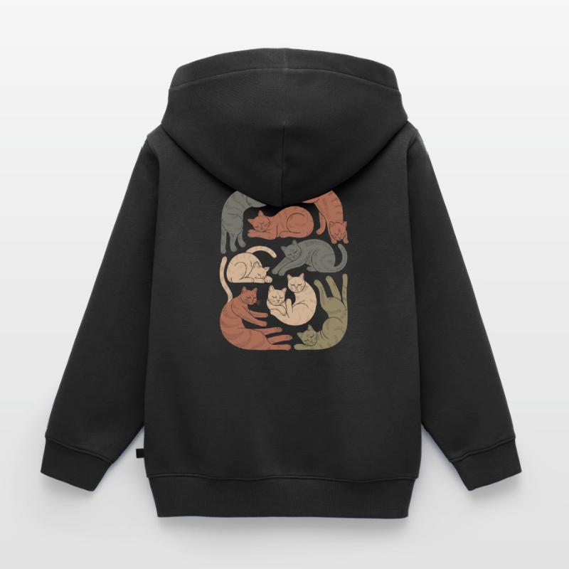 Relaxed Boho Cat Pattern Kids Premium Organic Zip-up Hoodie