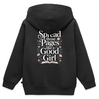 Répandez ces pages comme une bonne fille - - Sweat Premium à capuche zippé enfant bio - noir - Dos - AI Model Kid Male (0cm)