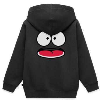 Visage de dessin animé effrayé et peu sûr de lui - Sweat Premium à capuche zippé enfant bio - noir - Dos - AI Model Kid Male (0cm)