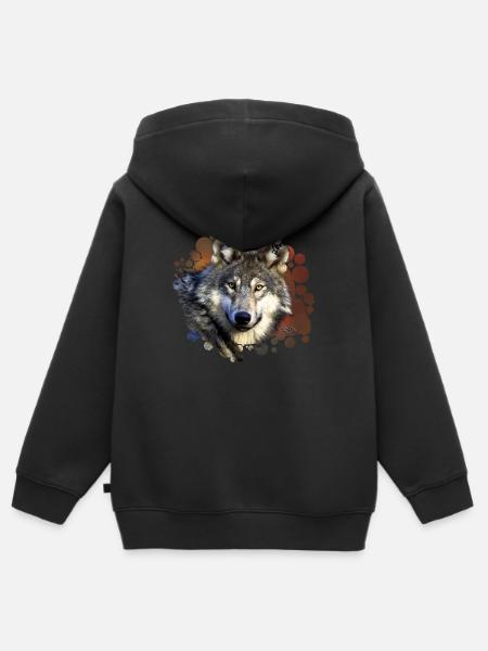 Wolfsgesicht - Kinder Premium Organic Zip Hoodie - Schwarz