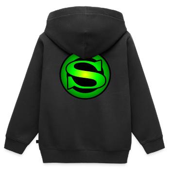 Superhero S - Kinder Premium Organic Zip Hoodie - Schwarz - Hinten - AI Model Kid Male (0cm)