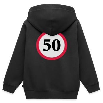 geschwindigkeitstafel_50 - Kinder Premium Organic Zip Hoodie - Schwarz - Hinten - AI Model Kid Male (0cm)