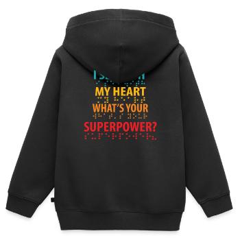Ich sehe mit meinem Herzen, was deine Supermacht Braille ist - Kinder Premium Organic Zip Hoodie - Schwarz - Hinten - AI Model Kid Male (0cm)
