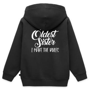 Ich bin die älteste Schwester, ich mache die Regeln - Kinder Premium Organic Zip Hoodie - Schwarz - Hinten - AI Model Kid Male (0cm)