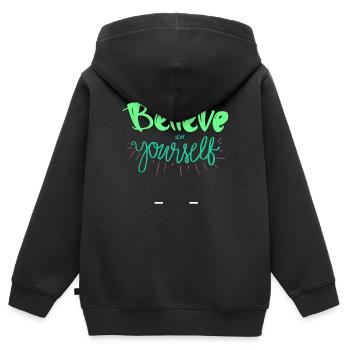 Motivation - Kinder Premium Organic Zip Hoodie - Schwarz - Hinten - AI Model Kid Male (0cm)