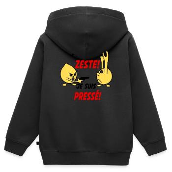 Pas un zeste je suis pressé! - Sweat Premium à capuche zippé enfant bio - noir - Dos - AI Model Kid Male (0cm)